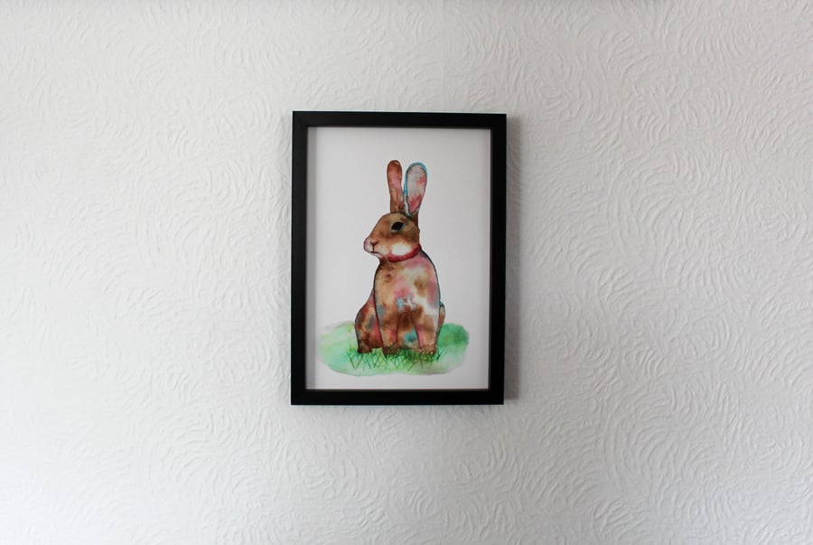 Wild Rabbit Watercolour Art Print, A4 Giclee Wall Art