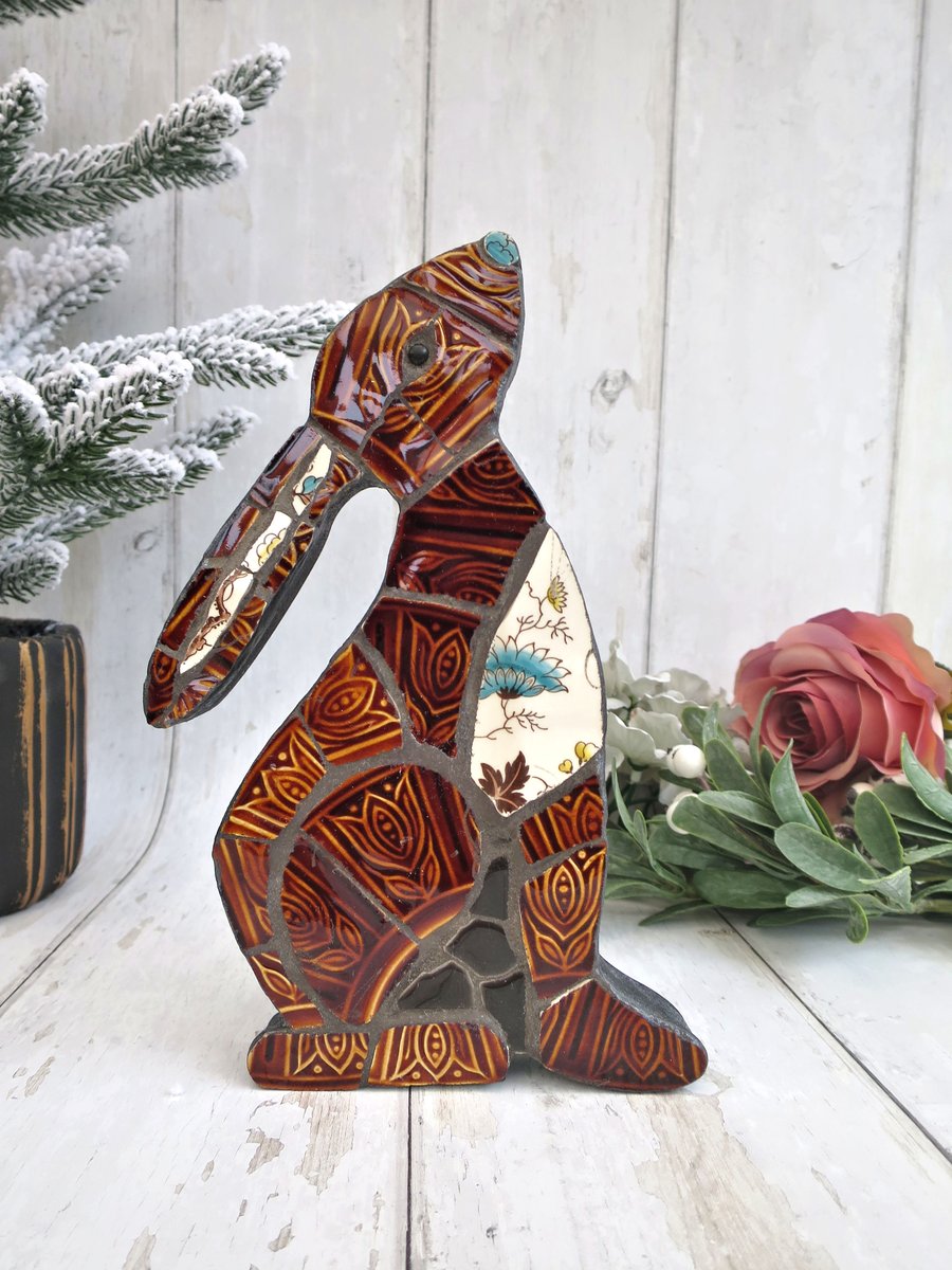  Mosaic Hare Ornament - Mid Century Art Decoration, Moongazing Handmade Gift