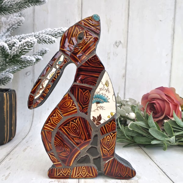  Mosaic Hare Ornament - Mid Century Art Decoration, Moongazing Handmade Gift