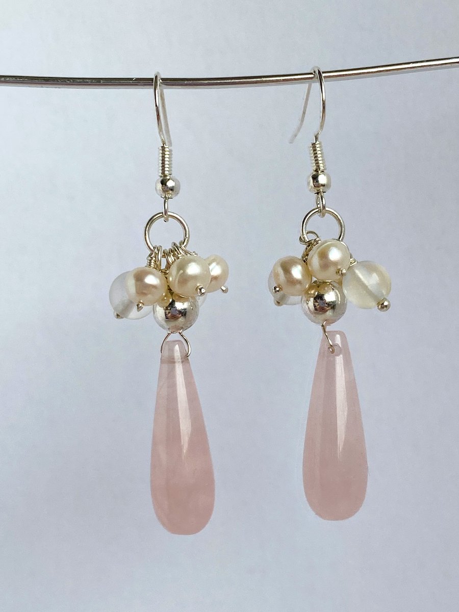 Rose quartz drop earrings. 