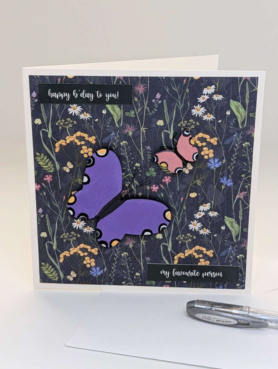Butterflies birthday card, handmade card for her, best friend 