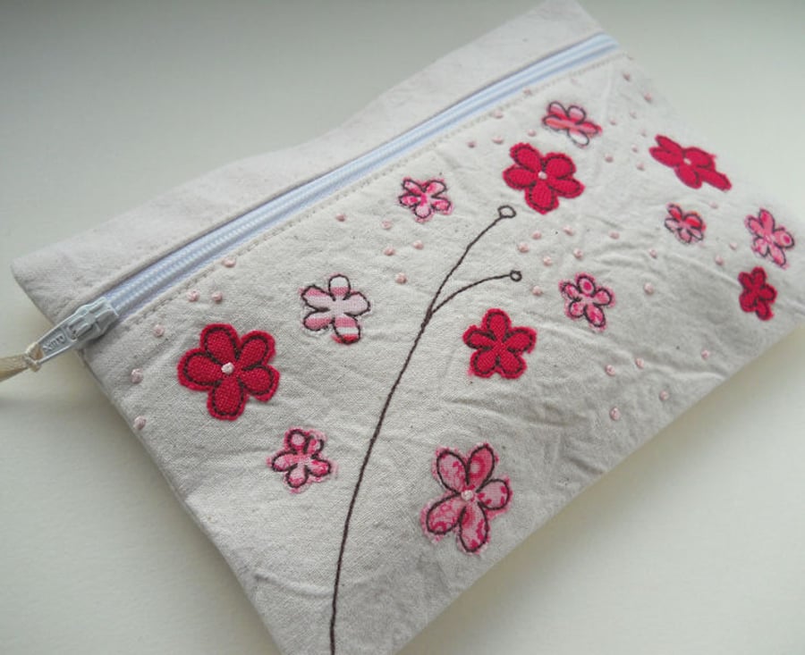embroidered cherry blossom - purse / case