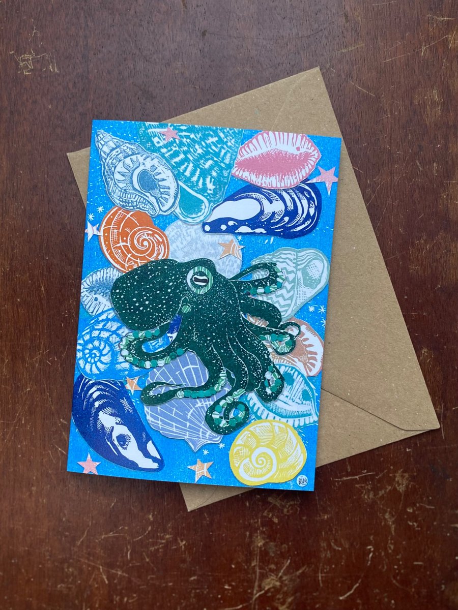 Linoprint collage cards