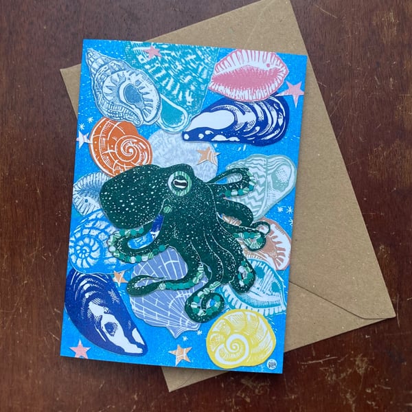 Linoprint collage cards