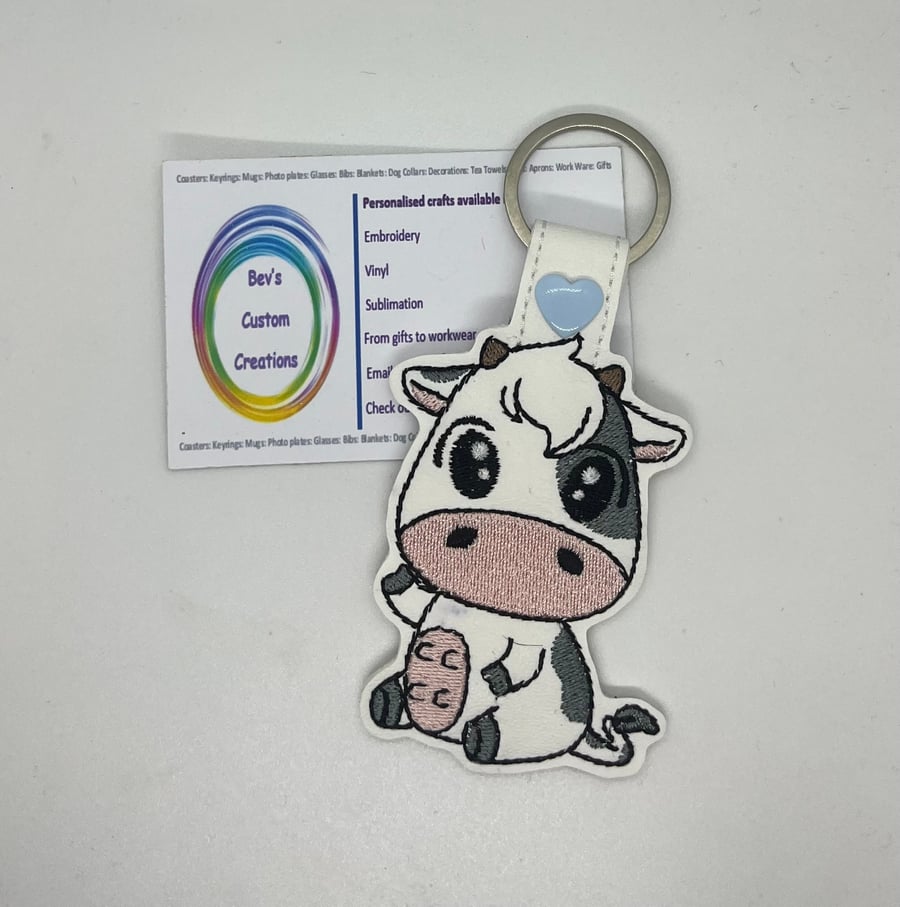 Embroidered Cow Keyring