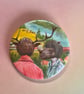 Mellifera Dynasty pin badge - Ladybird hybrids - rhino woman and stag man - Image 1