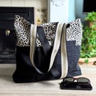 Oversized Upcycled Denim and Leopard Print X-Large Tote Bag