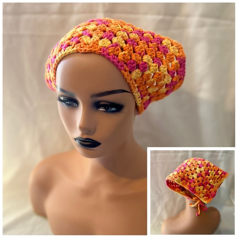 Handmade Crochet Granny Stitch Bandana Bright Retro Festival Headscarf Y2K S