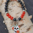 Skull Charm Bracelet -  Halloween Skull and rose elastic costume bracelet