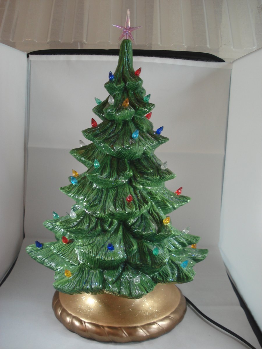 Large Green Ceramic Xmas Christmas Tree G9 LED Table Lamp Ornament Decoration.  