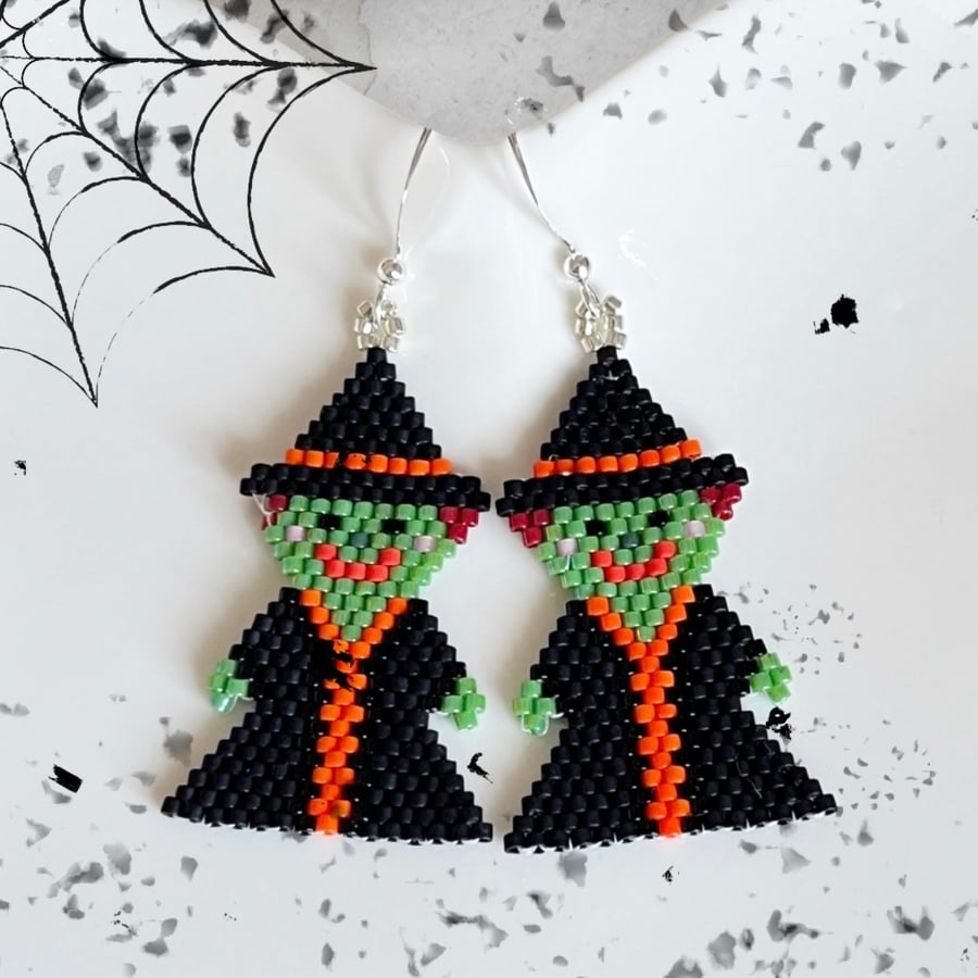 Handmade beaded Witch Halloween Earrings
