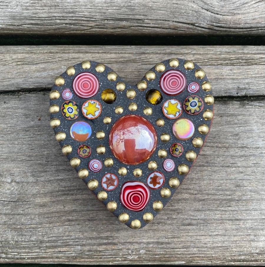 Mosaic concrete decorative Heart, with gorgeous metallic painted back
