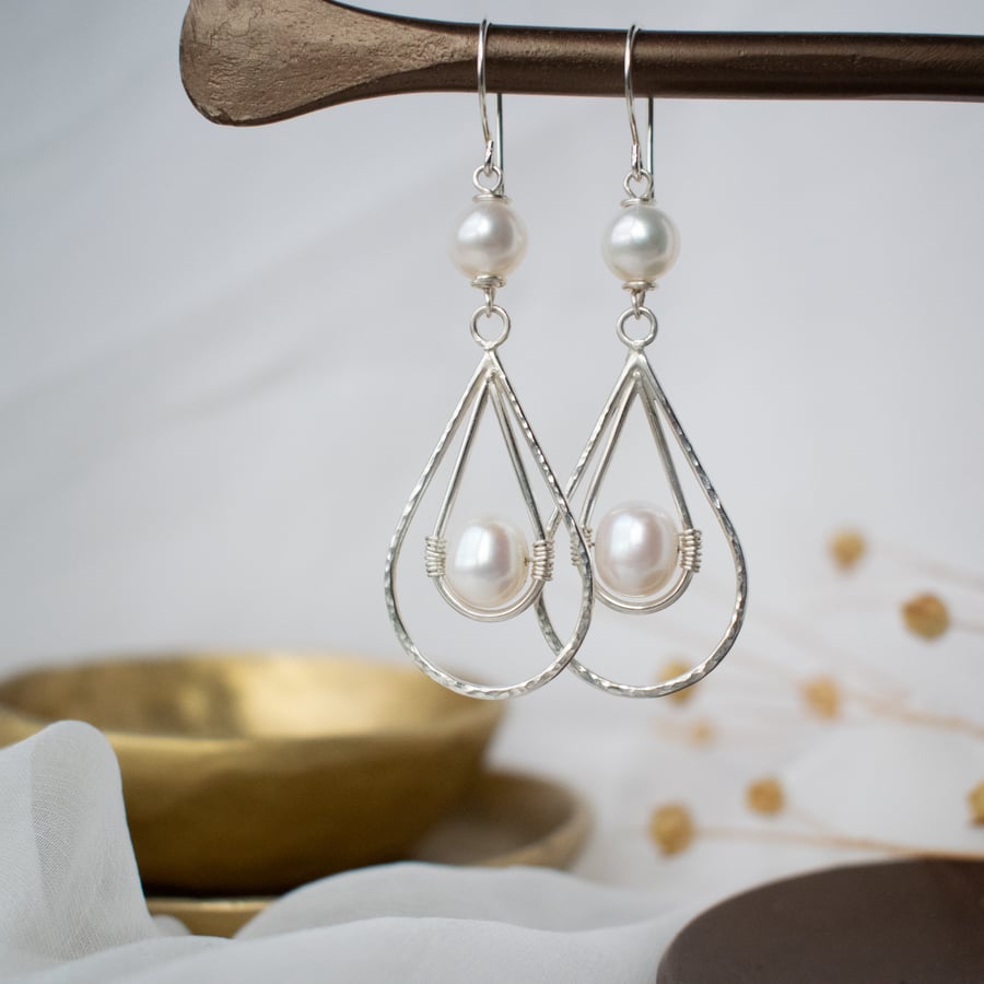 Pearl and Sterling Silver Statement Dangle Earrings