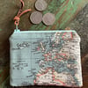 Map fabric and denim coin purse