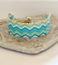 Blue, White and Gold Zig Zag Wave Bead Woven Slider Bracelet