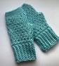 FINGERLESS MITTS , gloves ' Erme Trail '. Soft Wool blend. Aqua blue. - Image 3