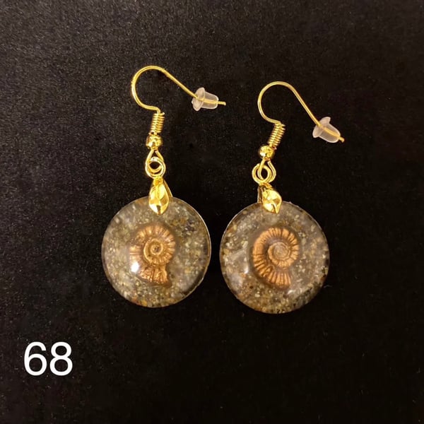 Ammonite earrings , 195 million years old 