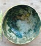 Earthenware pottery painted bowl rustic organic shape green