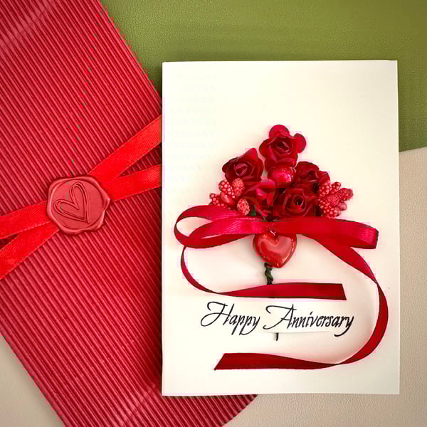 Red rose bouquet wife wedding anniversary card keepsake letterbox gift