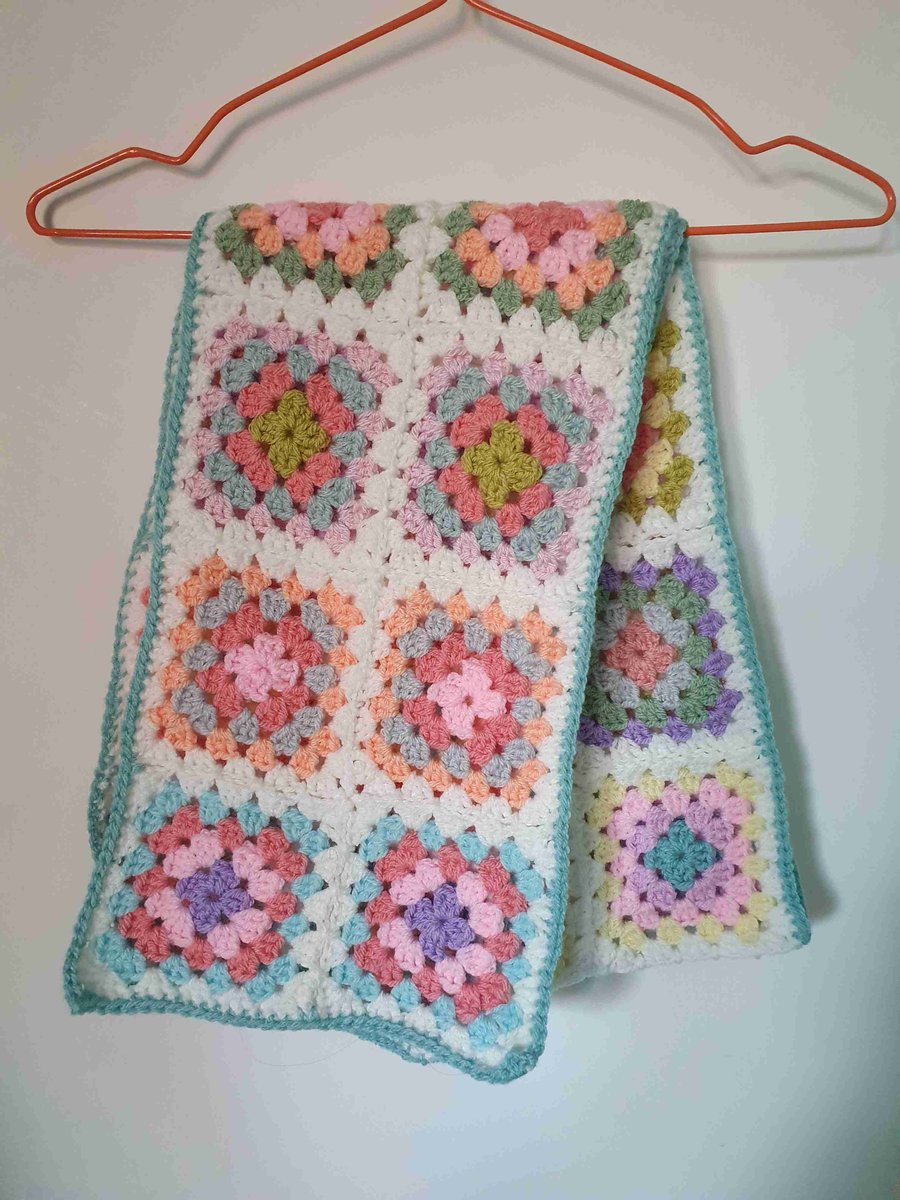 Hand Crocheted Granny Square Scarf