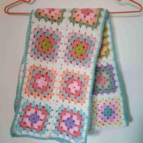 Hand Crocheted Granny Square Scarf