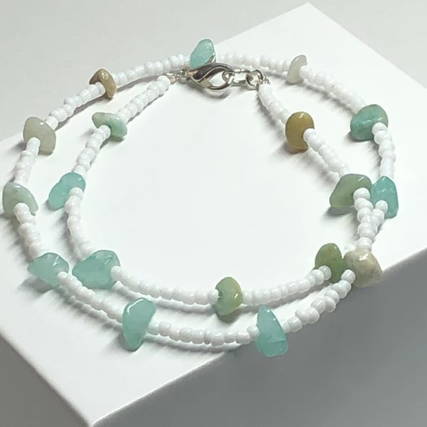 Aquamarine and white glass choker necklace