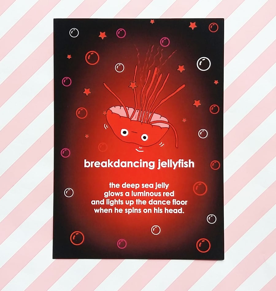 postcard - breakdancing jellyfish - a6 postcard 
