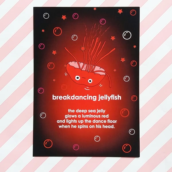 postcard - breakdancing jellyfish - a6 postcard 
