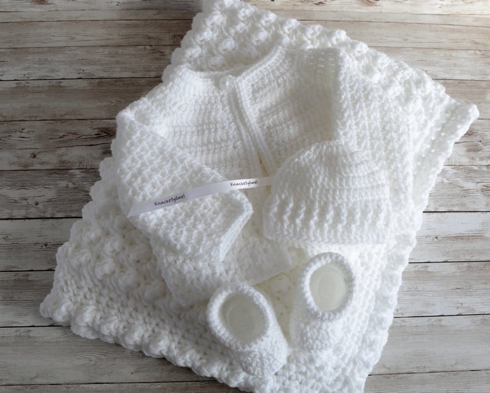 Baby Blanket, Cardigan, Hat and Booties