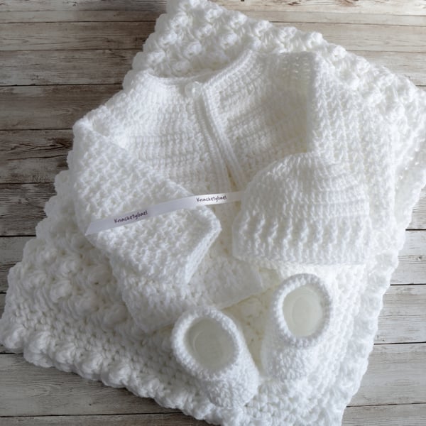 Baby Blanket, Cardigan, Hat and Booties