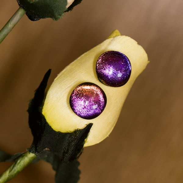 Pale Pink and Purple Dichroic Glass Earrings on Sterling Silver Studs - 2087