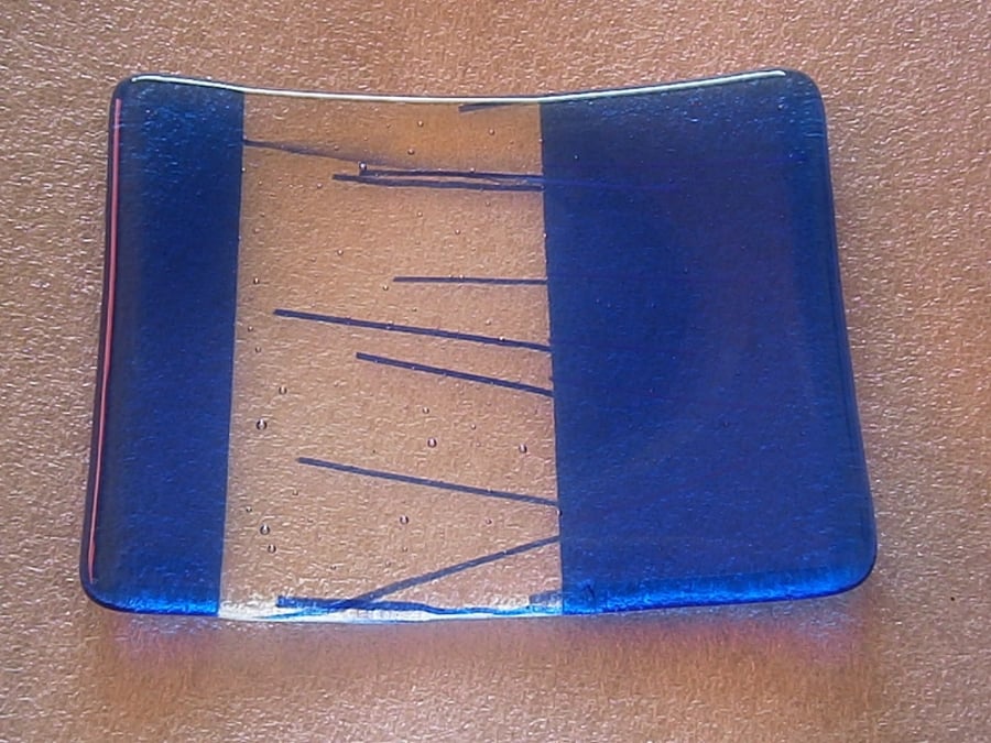 Blue fused glass soap dish