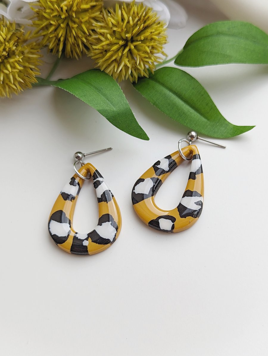 Mustard Leopard Print TearDrop Earrings - Custom 