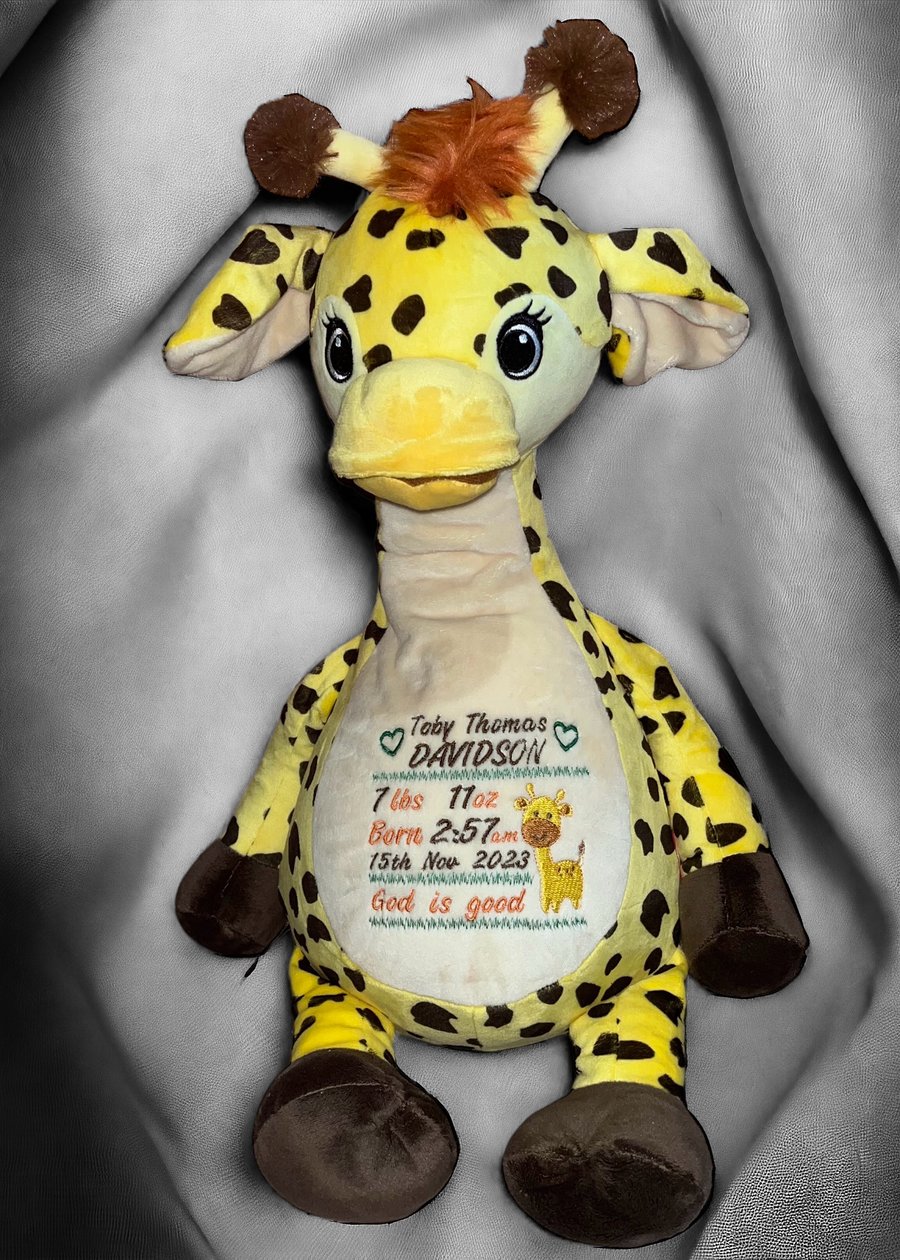 Personalised, Embroidered Giraffe Teddy - ideal gift soft toy!