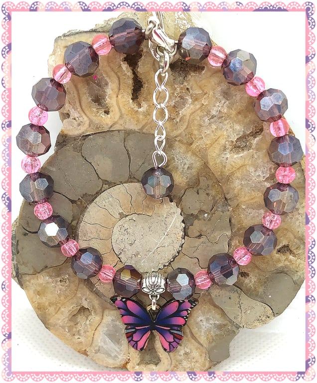 Purple butterfly one of a kind, bangle style bracelet 