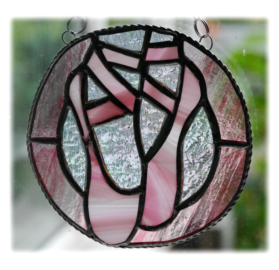 SOLD..... Ballet Shoes Suncatcher Stained Glass Pink 003