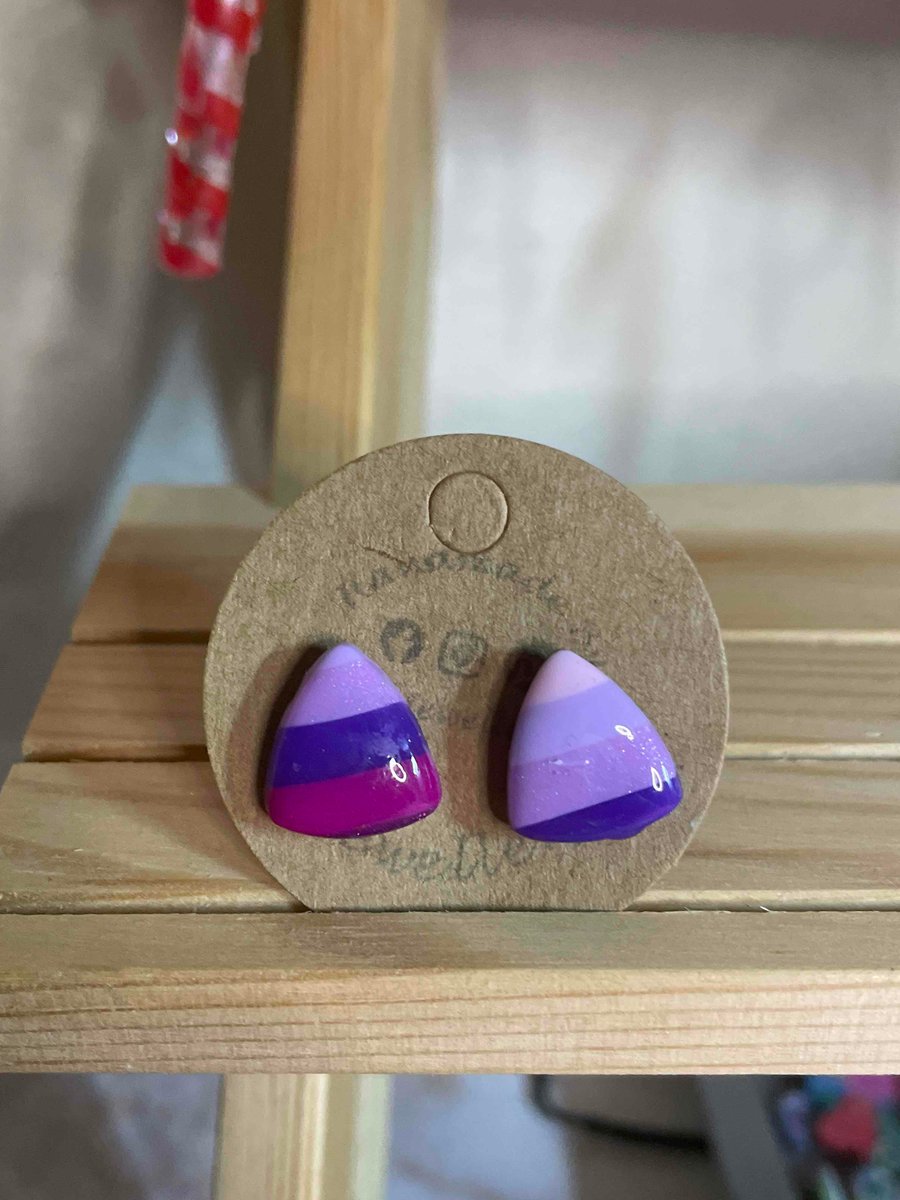 Handmade Polymer Clay Purple Stripped Stud Earrings 
