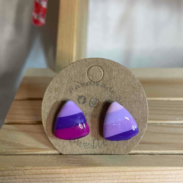 Handmade Polymer Clay Purple Stripped Stud Earrings 