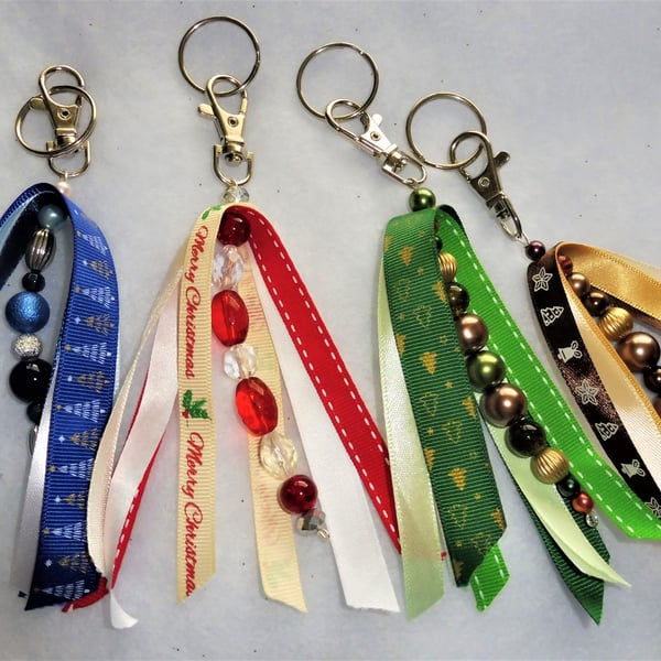 Key fobs with beads and ribbon