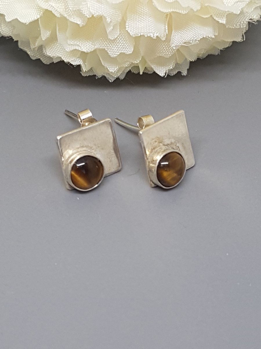 Sterling Silver Tigers Eye Stud Earrings