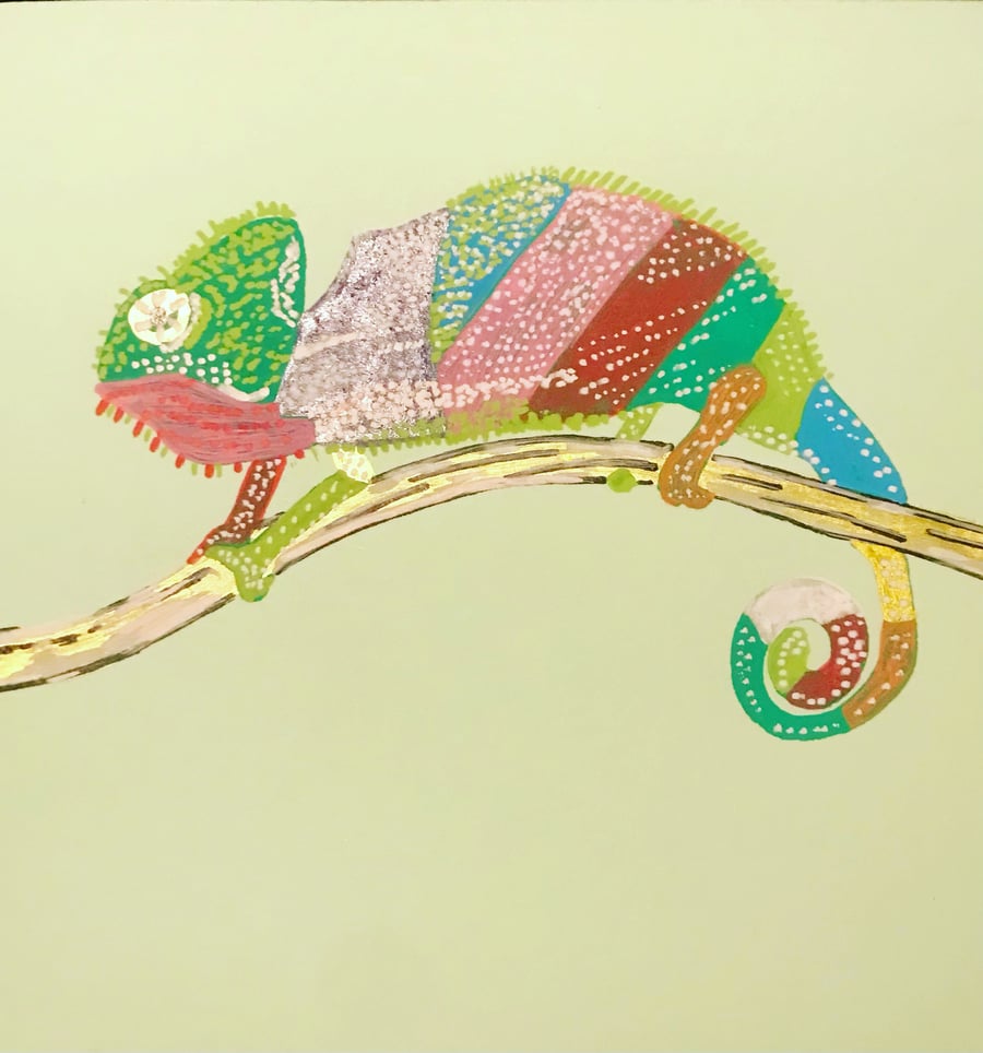 Colourful lizard blank card.Hand painted.