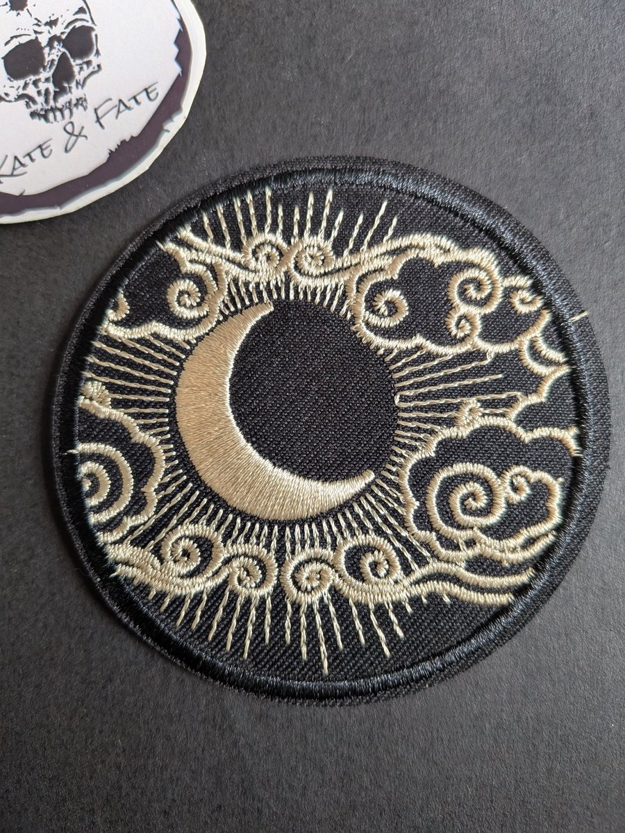 Crescent moon, clouds - Embroidered Iron on Patch