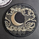 Crescent moon, clouds - Embroidered Iron on Patch