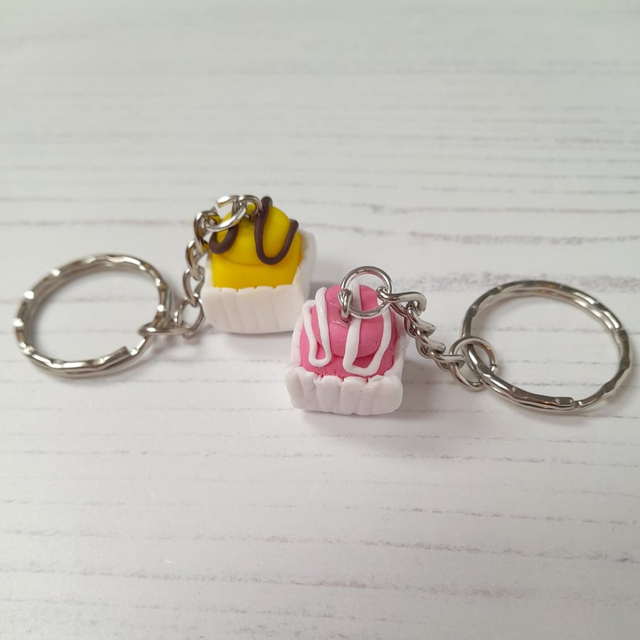 Retro Fondant Fancy Keyring Quirky, fun, unique, handmade novel