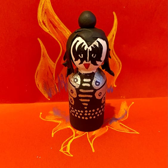 Gene Simmon KISS Handpainted Wooden Peg Doll - pop icons