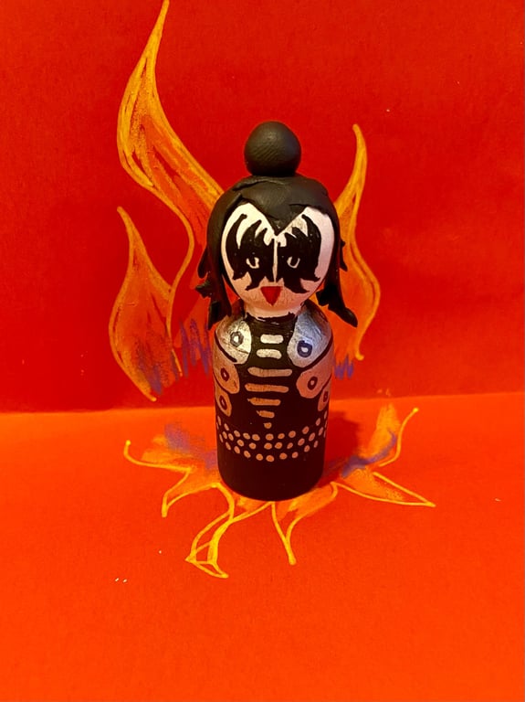 Gene Simmon KISS Handpainted Wooden Peg Doll - pop icons