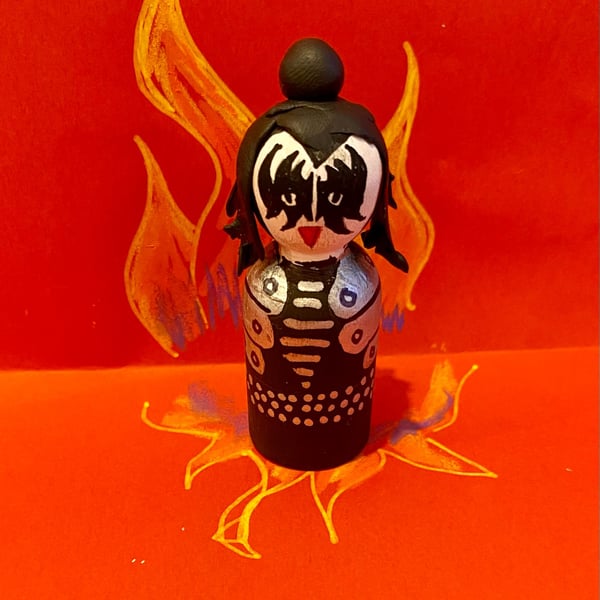 Gene Simmon KISS Handpainted Wooden Peg Doll - pop icons