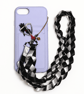 Halloween Black Cat Phone Strap – Black & Silver Ribbon with Beaded Charm - Image 1