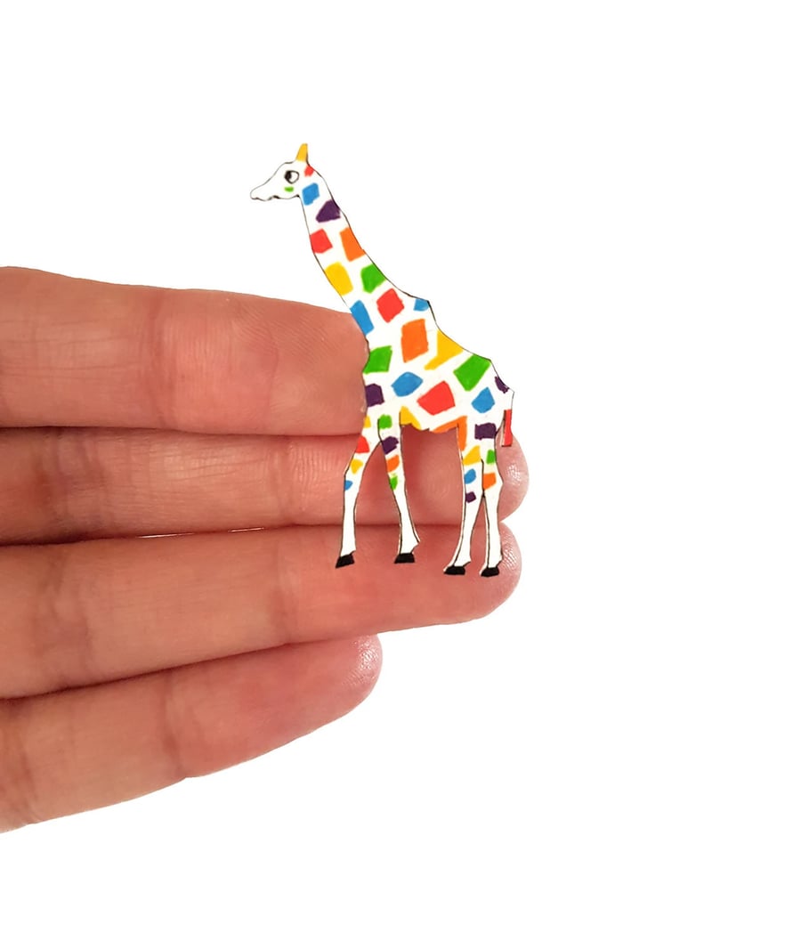 Giraffe Brooch - Handcoloured - Animal Badge
