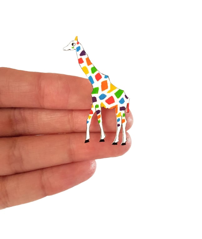 Giraffe Brooch - Handcoloured - Animal Badge
